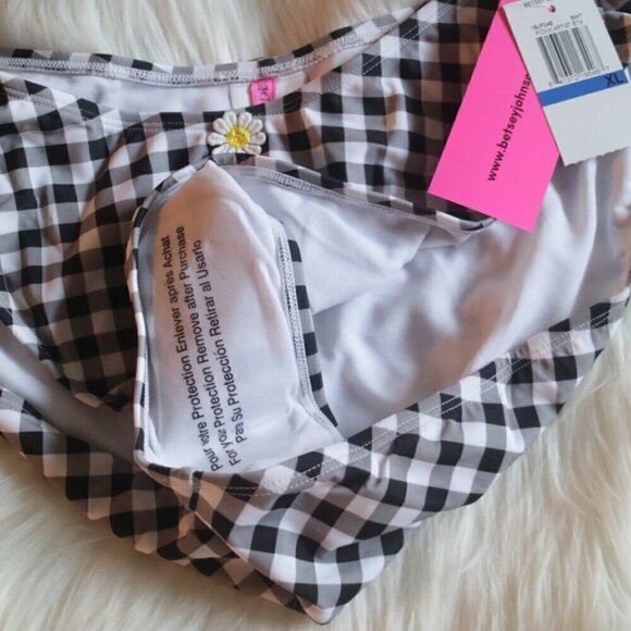 NWT Betsey Johnson Bikini Bottoms Size XL High Leg Cut Black White Gingham Print - Picture 6 of 7